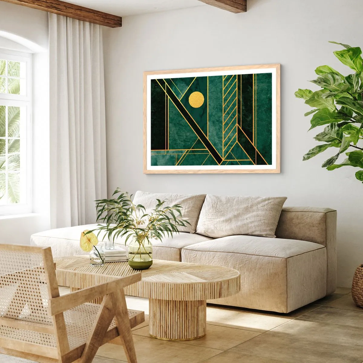 Plakat w ramie jasny dąb - Dynamika złota i lazuru - 40x30 cm