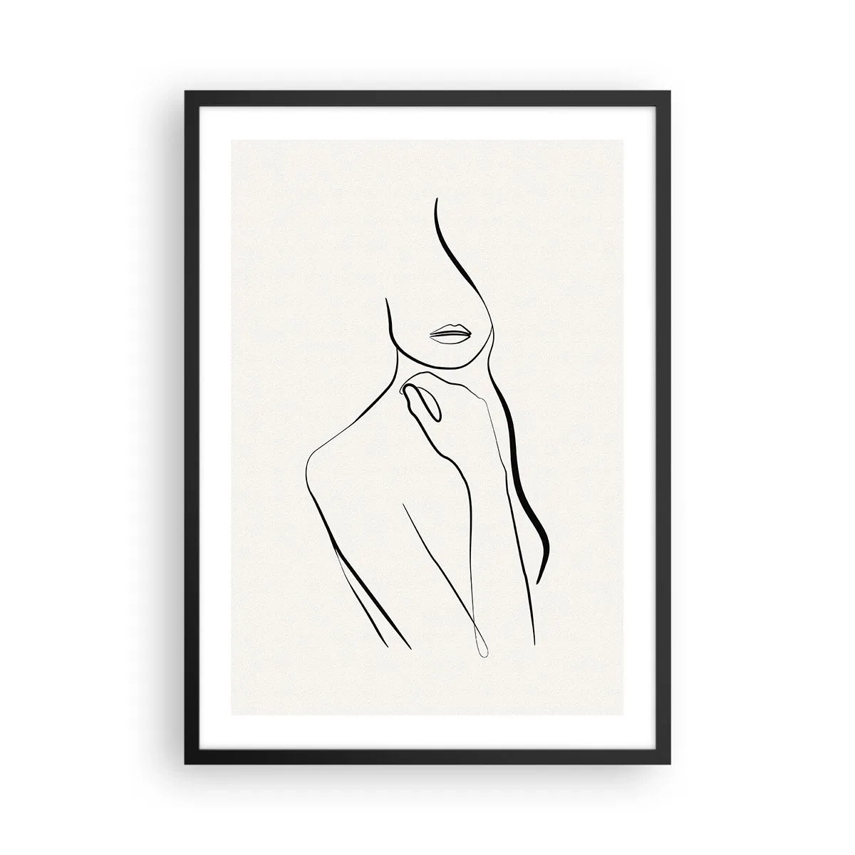 Plakat w czarnej ramie - Minimalistyczna linia kobiecej sylwetki na jasnym tle - 50x70cm - Fala melancholii - Nowoczesna dekoracja ścienna do salonu i sypialni ARTTOR
