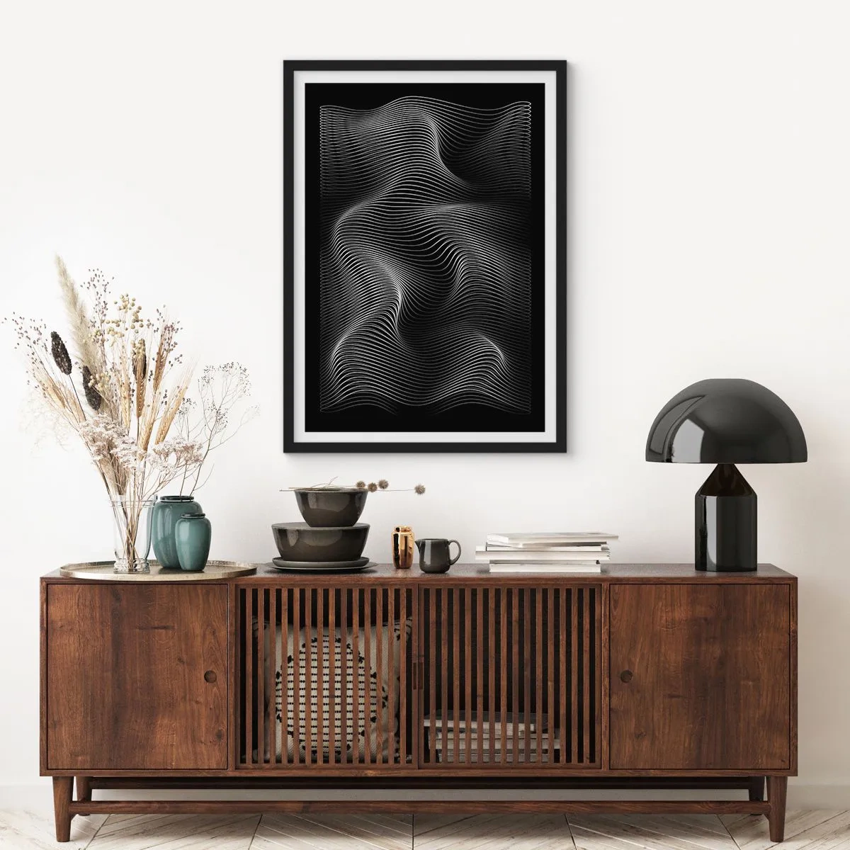 Plakat w czarnej ramie - Taniec światła w przestrzeni - 70x100 cm