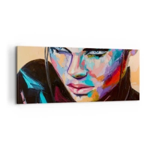 Obraz na płótnie - Portret kobiety w wyrazistych kolorach abstrakcyjnych - 120x50cm - Dzikość serca - Nowoczesna dekoracja ścienna do salonu i sypialni ARTTOR