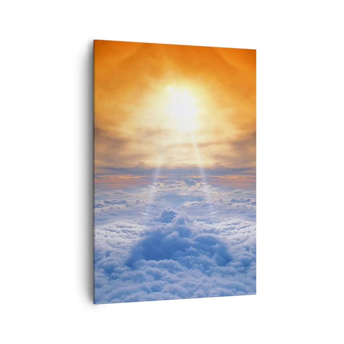 Obraz na płótnie - Zachód słońca nad chmurami, niebo pełne złotych barw i światła. - 70x100cm - Pejzaż mistyczny - Nowoczesna dekoracja ścienna do salonu i sypialni ARTTOR