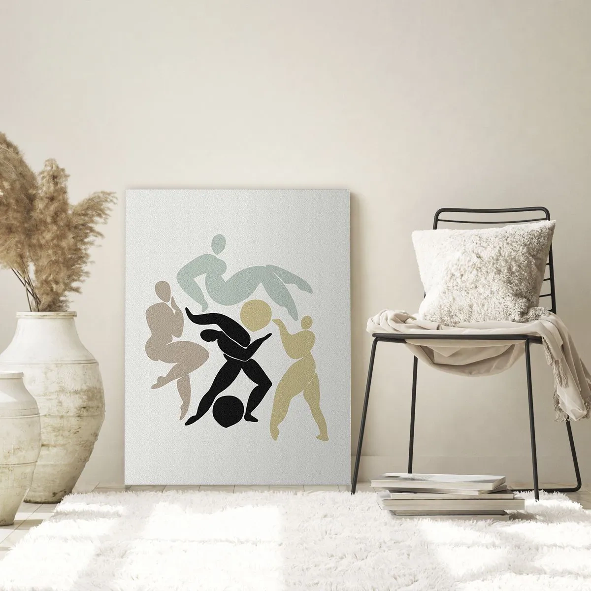 Obraz na szkle - Abstrakcyjna ilustracja sylwetek w ruchu w neutralnych barwach - 80x120cm - Ruch dla zdrowia i dla urody - Nowoczesna dekoracja ścienna do salonu i sypialni ARTTOR