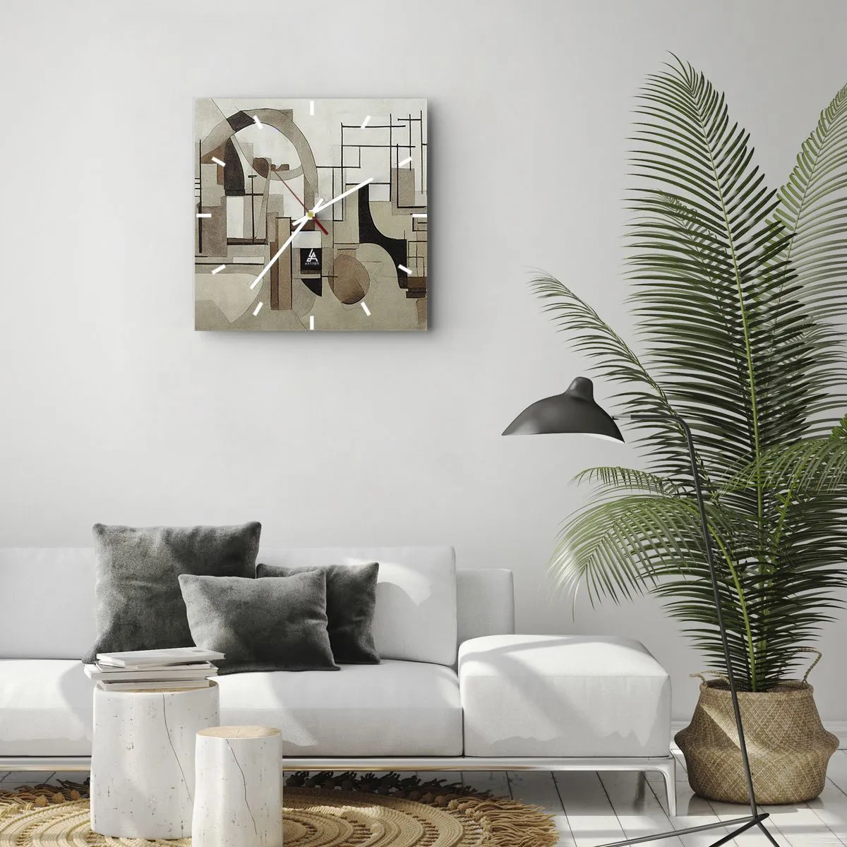Zegar ścienny - Architektoniczna abstrakcja w beżach i brązach - 30x30cm - Pejzaż miejski 2.0 - Nowoczesna dekoracja ścienna do salonu i sypialni ARTTOR