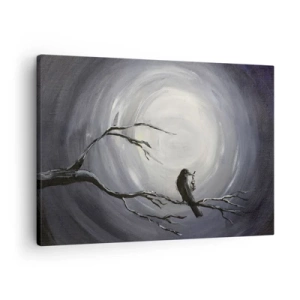 Obraz na płótnie - Czarny ptak na gałęzi w świetle księżyca - 70x50cm - Klucz do tajemnicy nocy - Nowoczesna dekoracja ścienna do salonu i sypialni ARTTOR