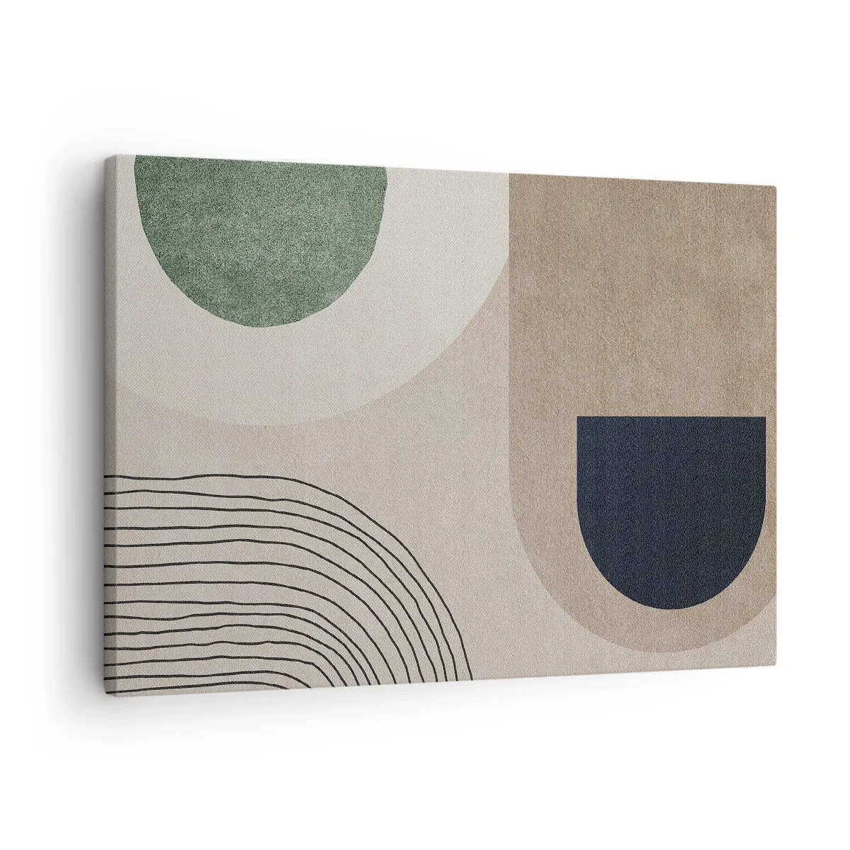Obraz na płótnie - Geometryczne kształty w odcieniach beżu i zieleni - 70x50cm - Łagodność owalu - Nowoczesna dekoracja ścienna do salonu i sypialni ARTTOR