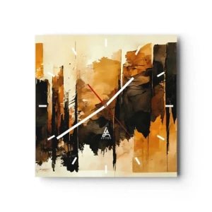 Zegar ścienny - Abstrakcyjne złote i czarne pasy w artystycznej kompozycji - 30x30cm - Harmonia czerni i złota - Nowoczesna dekoracja ścienna do salonu i sypialni ARTTOR