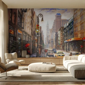 Fototapeta Premium Canvas - Nowy Jork – w deszczu tez kolorowy - Nowy Jork, Miasto, Manhattan - 250x175 cm
