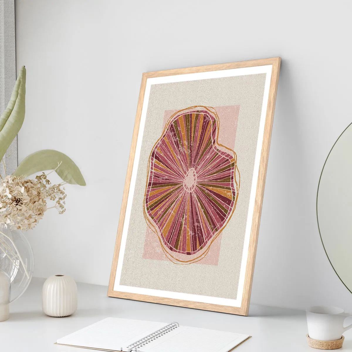 Plakat w ramie jasny dąb - Abstrakcja promienista - 70x100 cm