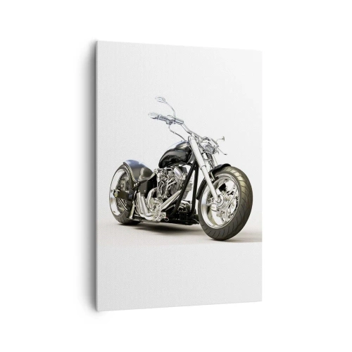 Obraz na płótnie - Stylowy czarny motocykl na białym tle - 70x100cm - Siła z charakterem - Nowoczesna dekoracja ścienna do salonu i sypialni ARTTOR
