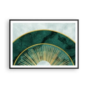Plakat w czarnej ramie - Abstrakcyjny wzór z okręgami w szmaragdowym i złotym kolorze - 100x70cm - Inny układ słoneczny - Nowoczesna dekoracja ścienna do salonu i sypialni ARTTOR