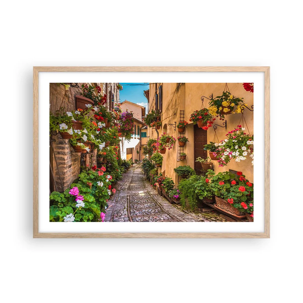 Plakat w ramie jasny dąb - Włoski zaułek - 70x50 cm