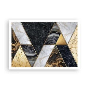 Plakat - Geometryczne trójkąty w złocie, marmurze i ciemnych odcieniach - 100x70cm - Kamień przy kamieniu - Nowoczesna dekoracja ścienna do salonu i sypialni ARTTOR