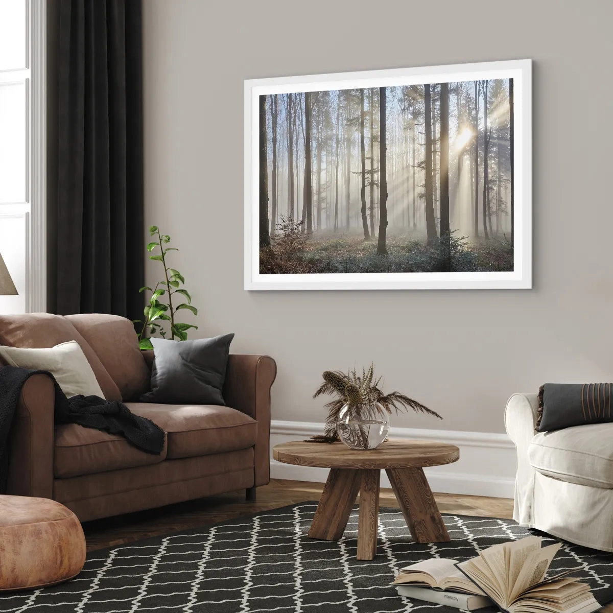 Plakat w białej ramie - Mgła też się zbudziła - 100x70 cm