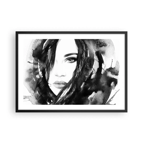Plakat w czarnej ramie - Portret kobiety w czarno-białej akwareli - 70x50cm - Portret damy w czerni i bieli - Nowoczesna dekoracja ścienna do salonu i sypialni ARTTOR