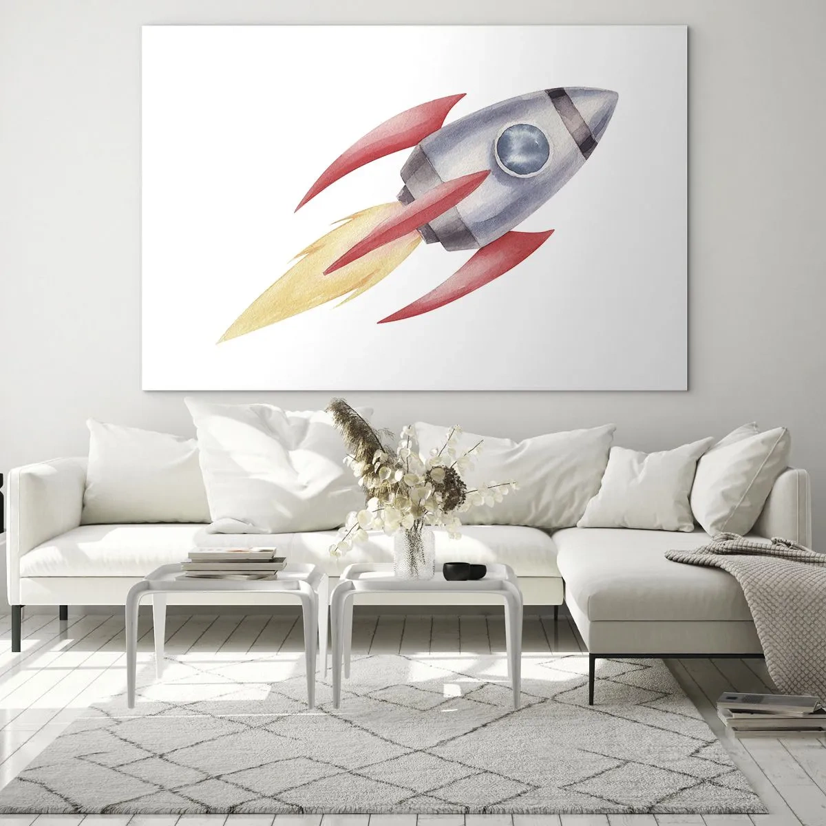 Obraz na szkle - Kolorowa rakieta lecąca w przestrzeni - 120x80cm - Wyżej, prędzej, dalej - Nowoczesna dekoracja ścienna do salonu, kuchni i sypialni ARTTOR