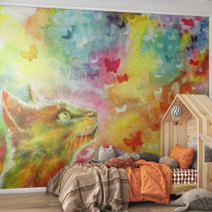 Fototapeta Premium Sand - Baju-baju w kocim raju - Zwierzęta, Kot, Motyl - 250x175 cm