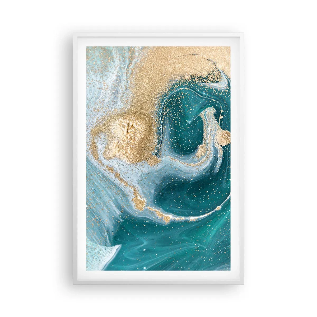 Plakat w białej ramie - Wir złota i turkusu - 61x91 cm