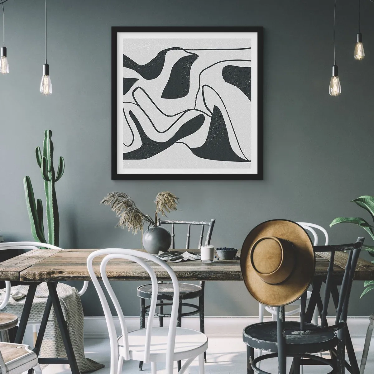 Plakat w czarnej ramie - Abstrakcyjna zabawa w labiryncie - 50x50 cm