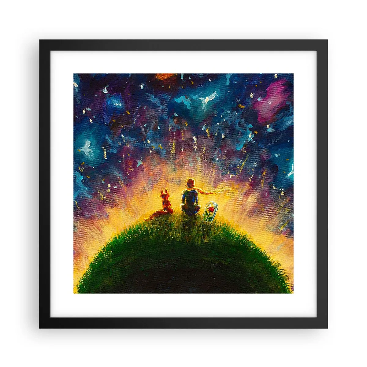 Plakat w czarnej ramie - Miłość i przyjaźń - cały świat - 40x40 cm