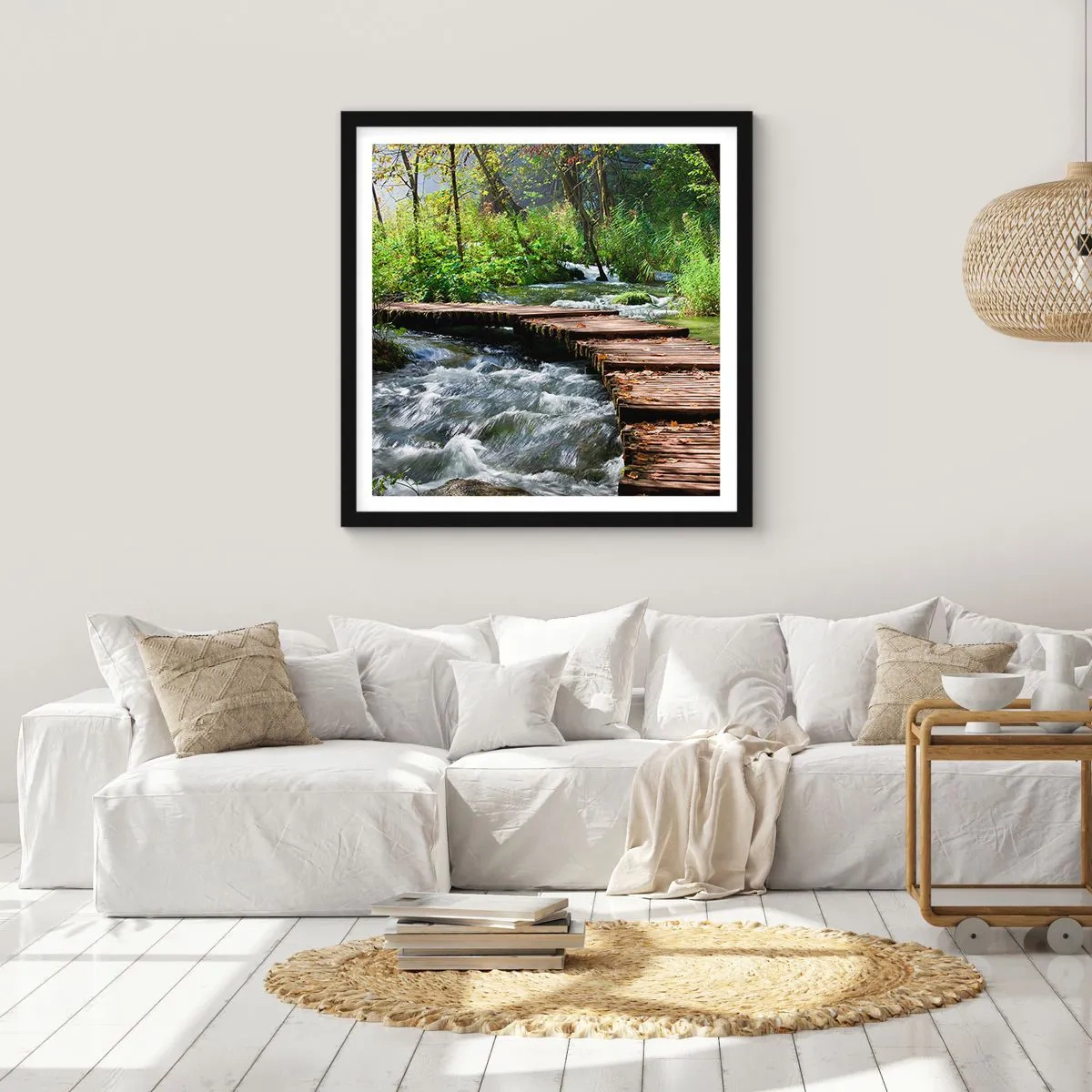 Plakat w czarnej ramie - Nad pienistą kaskadą - 30x30 cm