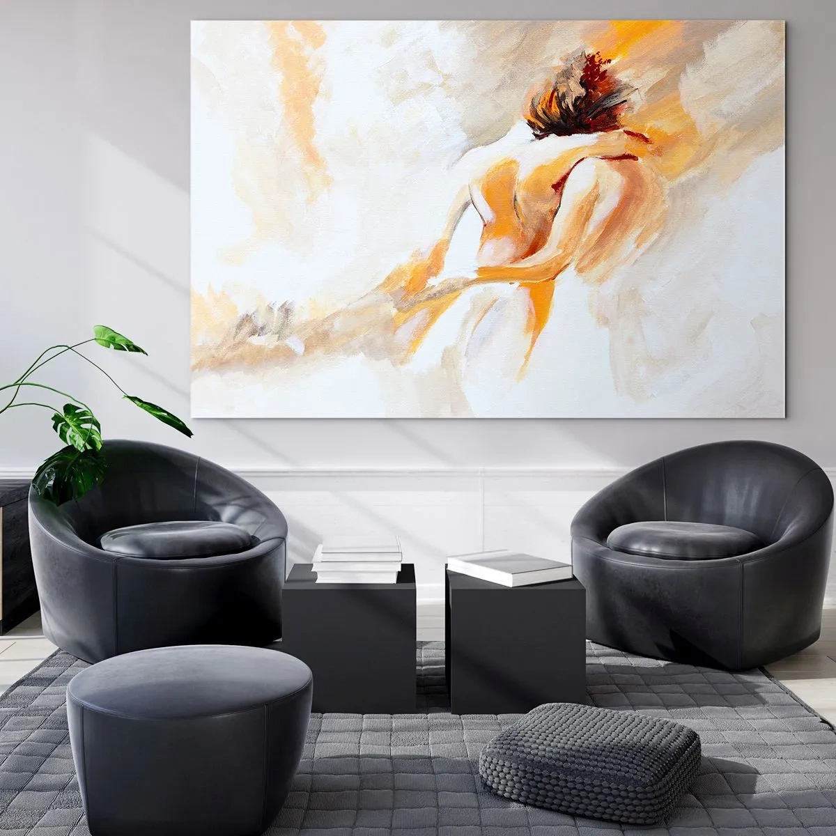 Obraz na szkle - Delikatny akt w ciepłych pastelowych barwach - 70x50cm - W niebie bliskości - Nowoczesna dekoracja ścienna do salonu i sypialni ARTTOR