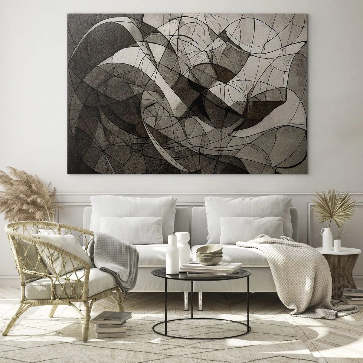 Obraz na szkle - Abstrakcyjna kompozycja organicznych linii w ziemistych tonacjach - 100x70cm - Cyrkulacja barw ziemi - Nowoczesna dekoracja ścienna do salonu, kuchni i sypialni ARTTOR