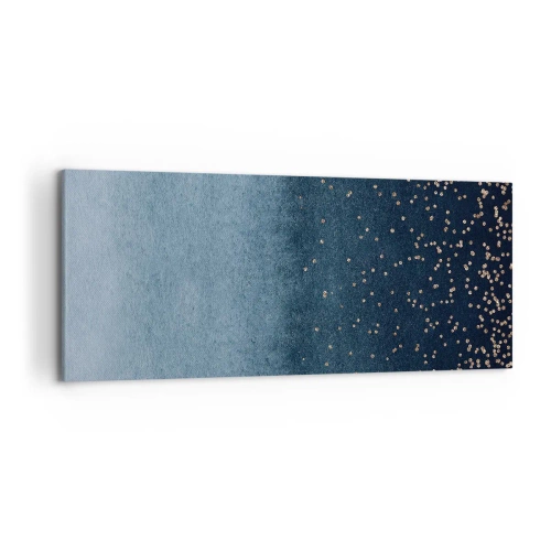 Obraz na płótnie - Niebieskie gradienty z drobnymi złotymi akcentami - 120x50cm - Kompozycja – niebieskie fazy - Nowoczesna dekoracja ścienna do salonu i sypialni ARTTOR