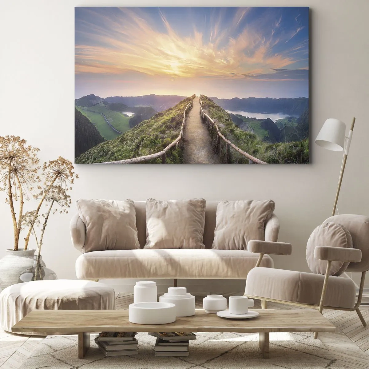 Obraz na płótnie - Malownicza ścieżka na wzgórzu z widokiem na zachód słońca - 70x50cm - Blisko nieba - Nowoczesna dekoracja ścienna do salonu i sypialni ARTTOR