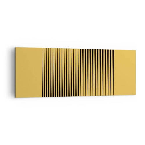 Obraz na płótnie - Pionowe czarne linie na żółtym tle - 140x50cm - Kwadratura przeciwieństw - Nowoczesna dekoracja ścienna do salonu i sypialni ARTTOR