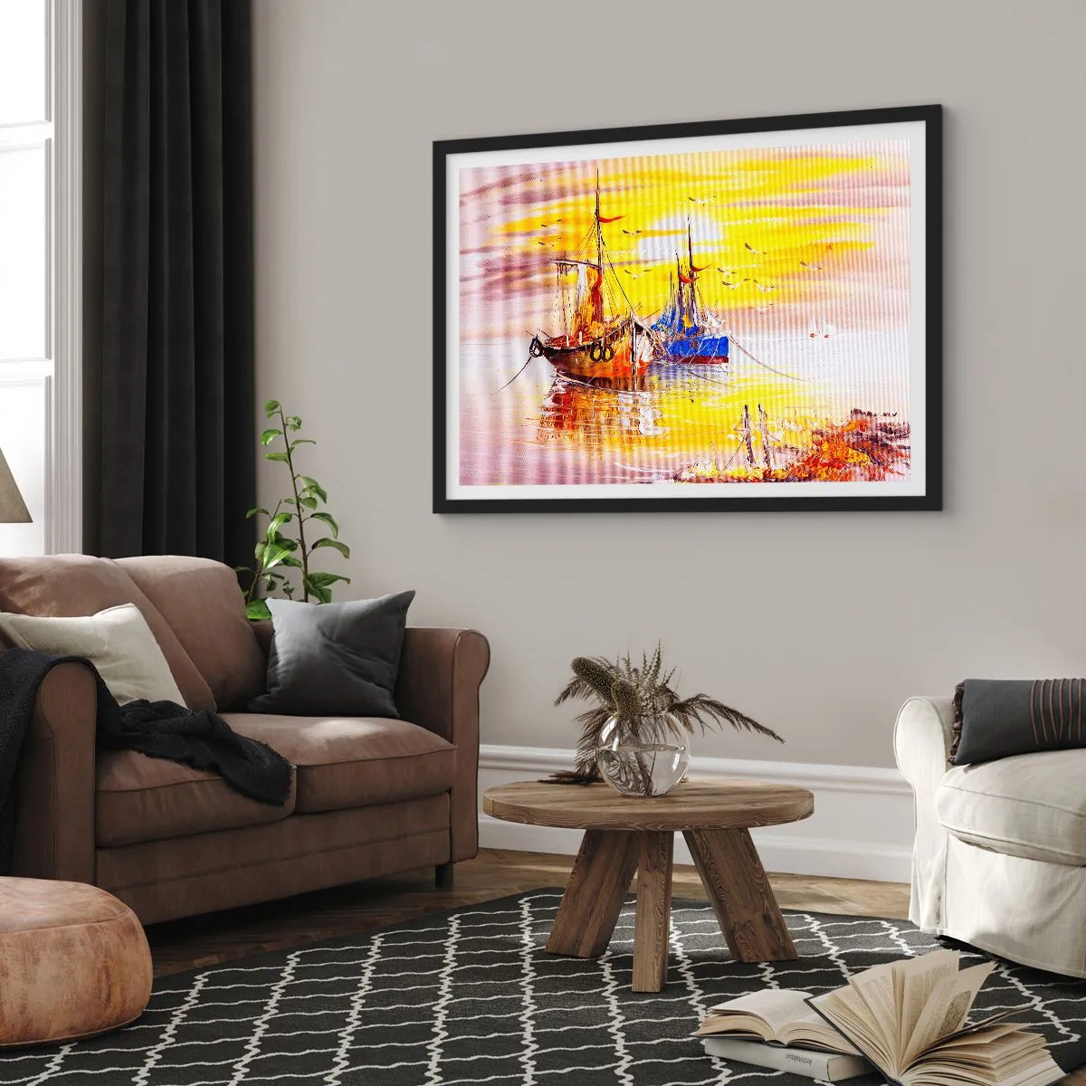 Plakat w czarnej ramie - Zasłużony odpoczynek w porcie - 50x40 cm
