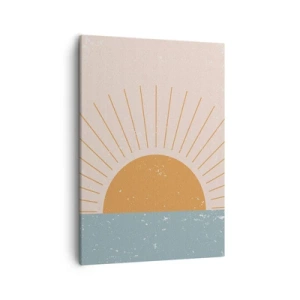 Obraz na płótnie - Minimalistyczna grafika przedstawiająca wschód słońca nad linią horyzontu - 50x70cm - Codzienny cud - Nowoczesna dekoracja ścienna do salonu, kuchni i sypialni ARTTOR
