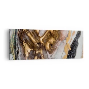 Obraz na płótnie - Abstrakcyjna kompozycja z elementami złota i kryształów - 140x50cm - Żywioł ziemi - Nowoczesna dekoracja ścienna do salonu i sypialni ARTTOR