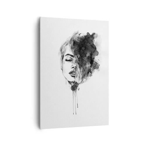 Obraz na płótnie - Artystyczny portret kobiety w technice akwareli z abstrakcyjnymi detalami - 70x100cm - O czym marzy dziewczyna - Nowoczesna dekoracja ścienna do salonu i sypialni ARTTOR
