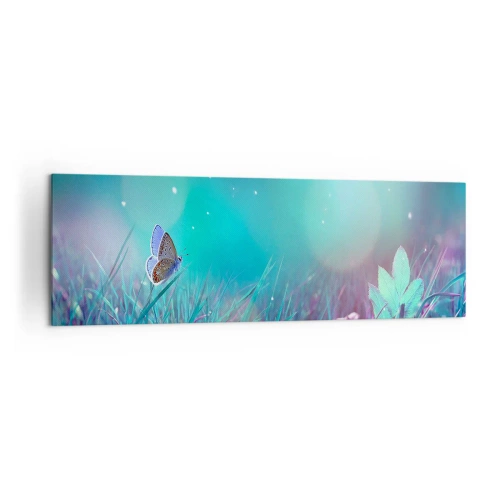 Obraz na płótnie - Motyl na trawie w świetle rozmytych refleksów - 160x50cm - Sekretne życie łąki - Nowoczesna dekoracja ścienna do salonu i sypialni ARTTOR