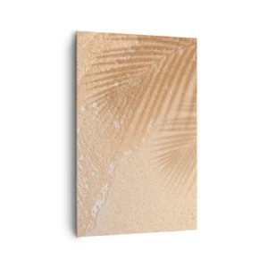 Obraz na płótnie - Cień palmy na piasku z delikatnym wzorem fal - 80x120cm - Cień gorącego lata - Nowoczesna dekoracja ścienna do salonu i sypialni ARTTOR