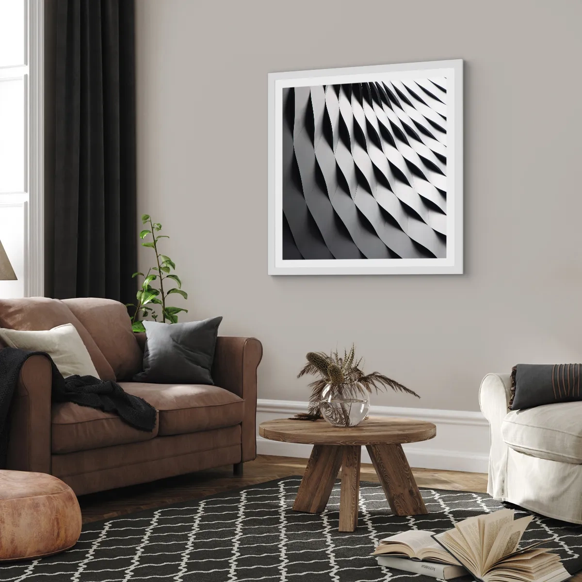 Plakat w białej ramie - Na powierzchni fal - 30x30 cm