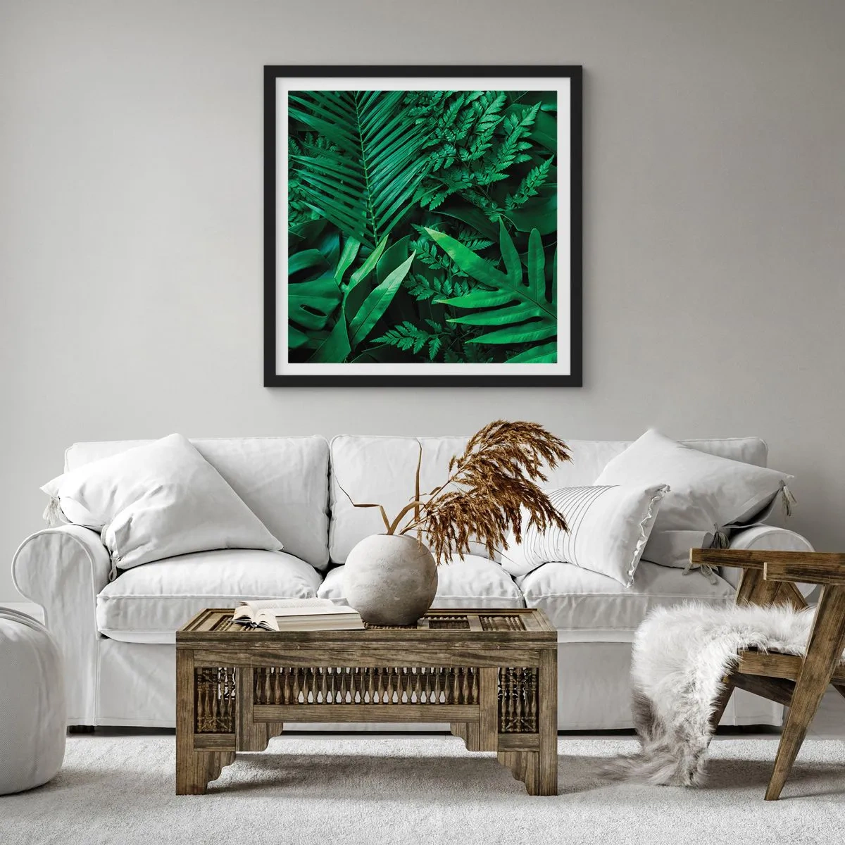 Plakat w czarnej ramie - Utulone w zieleni - 30x30 cm