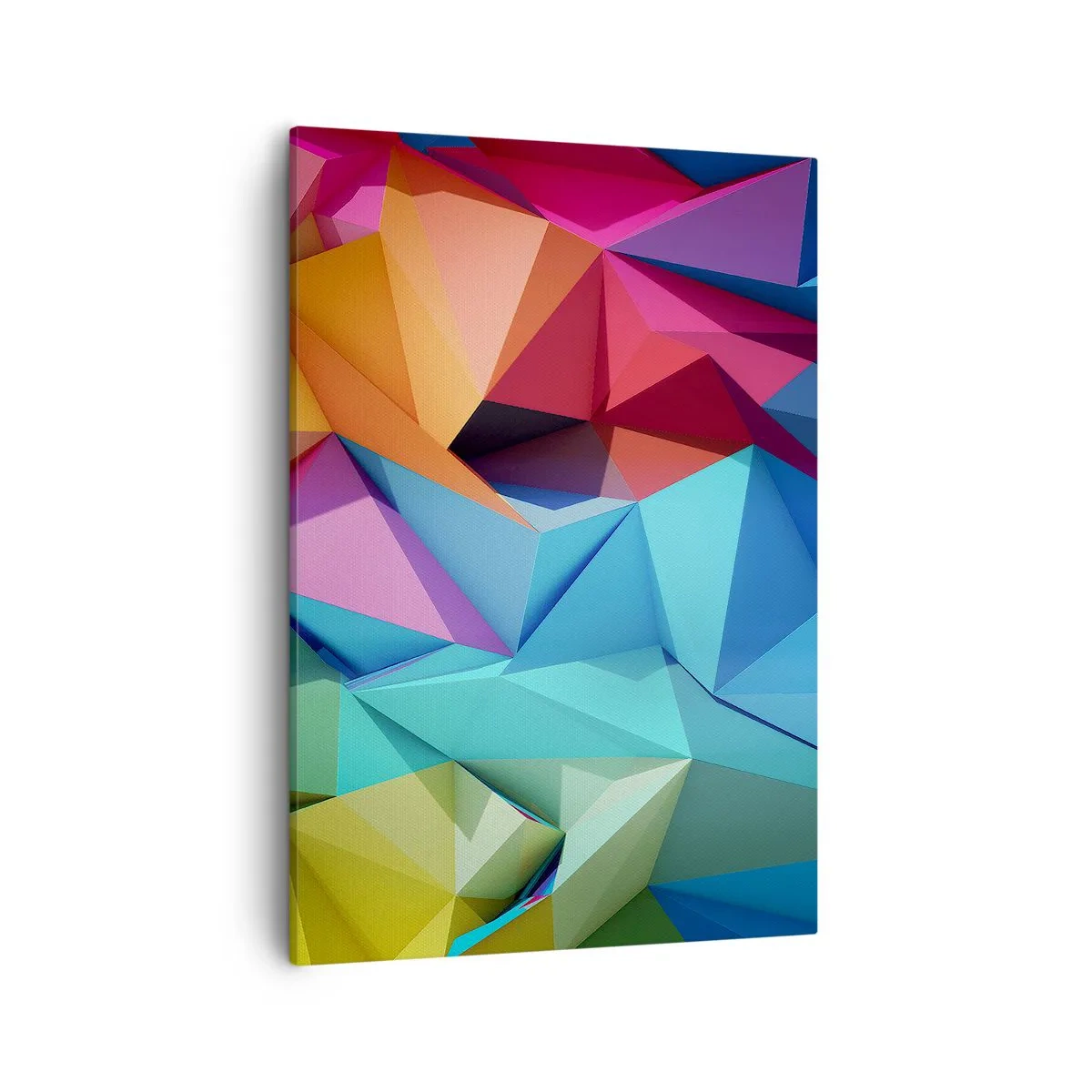 Obraz na płótnie - Abstrakcyjny rysunek w kształcie trójkątów w intensywnych kolorach - 50x70cm - Tęczowe origami - Nowoczesna dekoracja ścienna do salonu, kuchni i sypialni ARTTOR