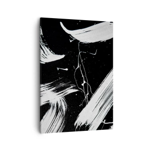 Obraz na płótnie - Abstrakcyjne białe pociągnięcia pędzla na czarnym tle - 50x70cm - Przełamać mrok - Nowoczesna dekoracja ścienna do salonu, kuchni i sypialni ARTTOR