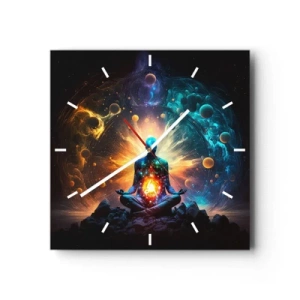 Zegar ścienny - Postać w medytacji otoczona kosmiczną aurą - 30x30cm - Kosmiczny spokój - Nowoczesna dekoracja ścienna do salonu i sypialni ARTTOR