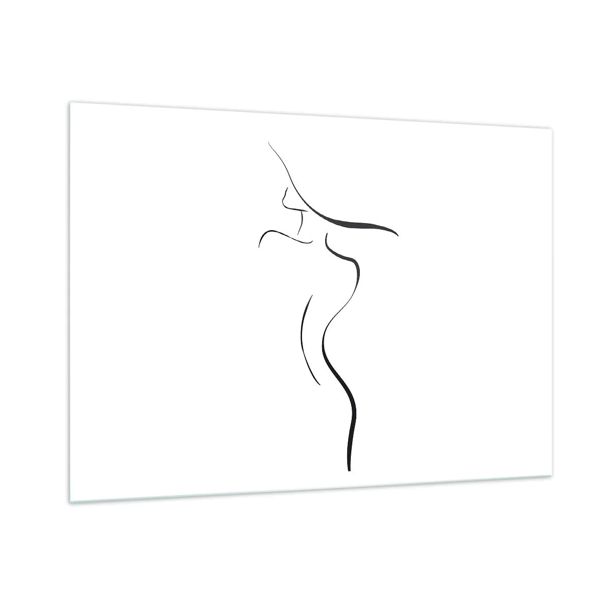 Obraz na szkle - Minimalistyczny kontur kobiecej sylwetki w czerni na bieli - 100x70cm - Nieuchwytna jak fala - Nowoczesna dekoracja ścienna do salonu, kuchni i sypialni ARTTOR