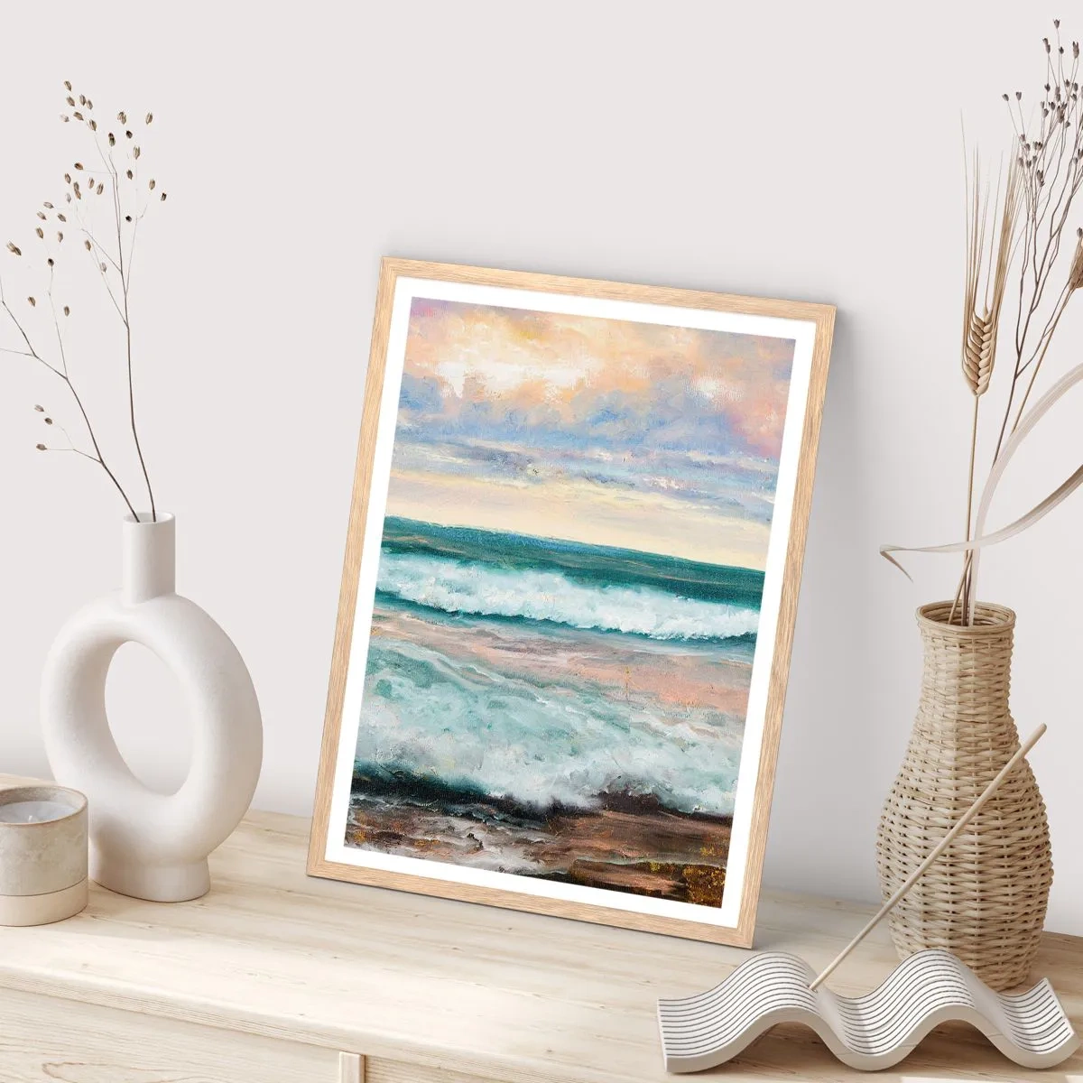 Plakat w ramie jasny dąb - Tutaj wygładzisz duszę - 40x50 cm