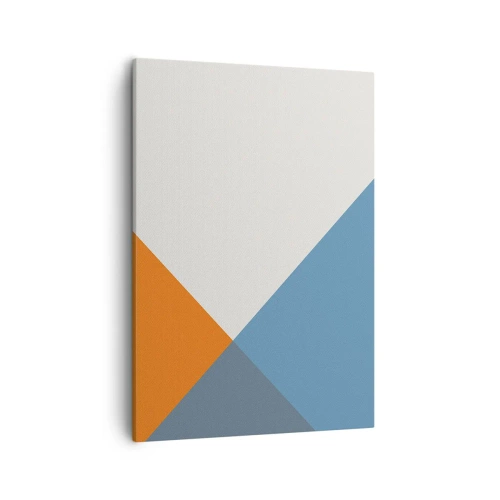 Obraz na płótnie - Geometryczna kompozycja z kolorowymi trójkątami na jasnym tle - 50x70cm - Pod kątem… - Nowoczesna dekoracja ścienna do salonu, kuchni i sypialni ARTTOR