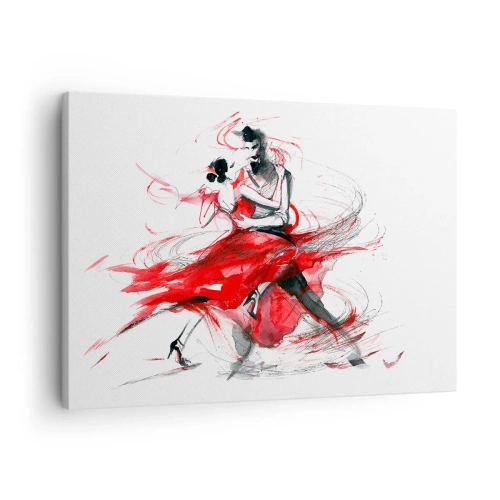 Obraz na płótnie - Tancerze w dynamicznym tańcu z czerwonymi akcentami - 70x50cm - Tango - rytm namiętności - Nowoczesna dekoracja ścienna do salonu i sypialni ARTTOR
