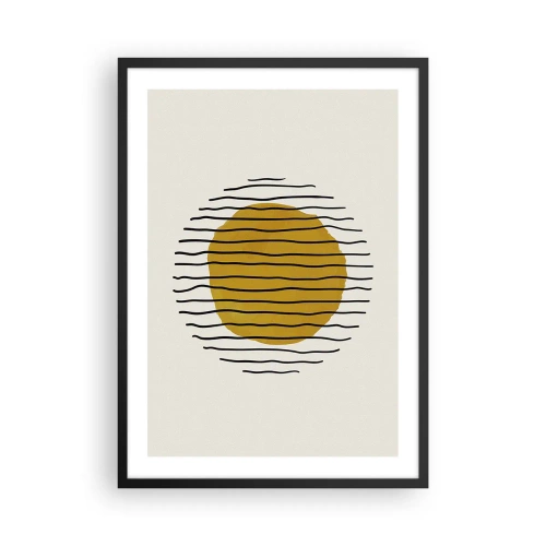 Plakat w czarnej ramie - Minimalistyczna grafika z żółtym okręgiem i czarnymi liniami - 50x70cm - Abstrakcja drżąca od żaru - Nowoczesna dekoracja ścienna do salonu i sypialni ARTTOR