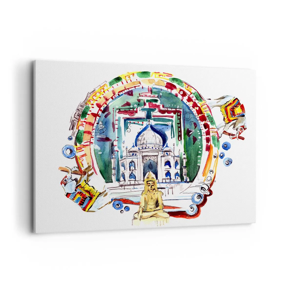 Obraz na płótnie - Kolorowa ilustracja z motywem architektury Indii - 100x70cm - Hinduska równowaga świata - Nowoczesna dekoracja ścienna do salonu, kuchni i sypialni ARTTOR
