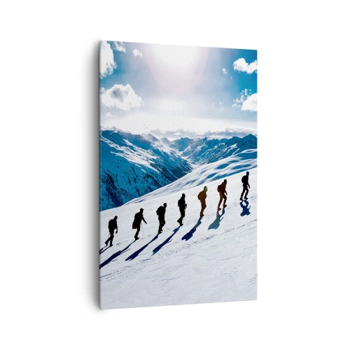 Obraz na płótnie - Grupa alpinistów wędrująca po śnieżnym stoku - 80x120cm - Drużyna zdobywców - Nowoczesna dekoracja ścienna do salonu i sypialni ARTTOR