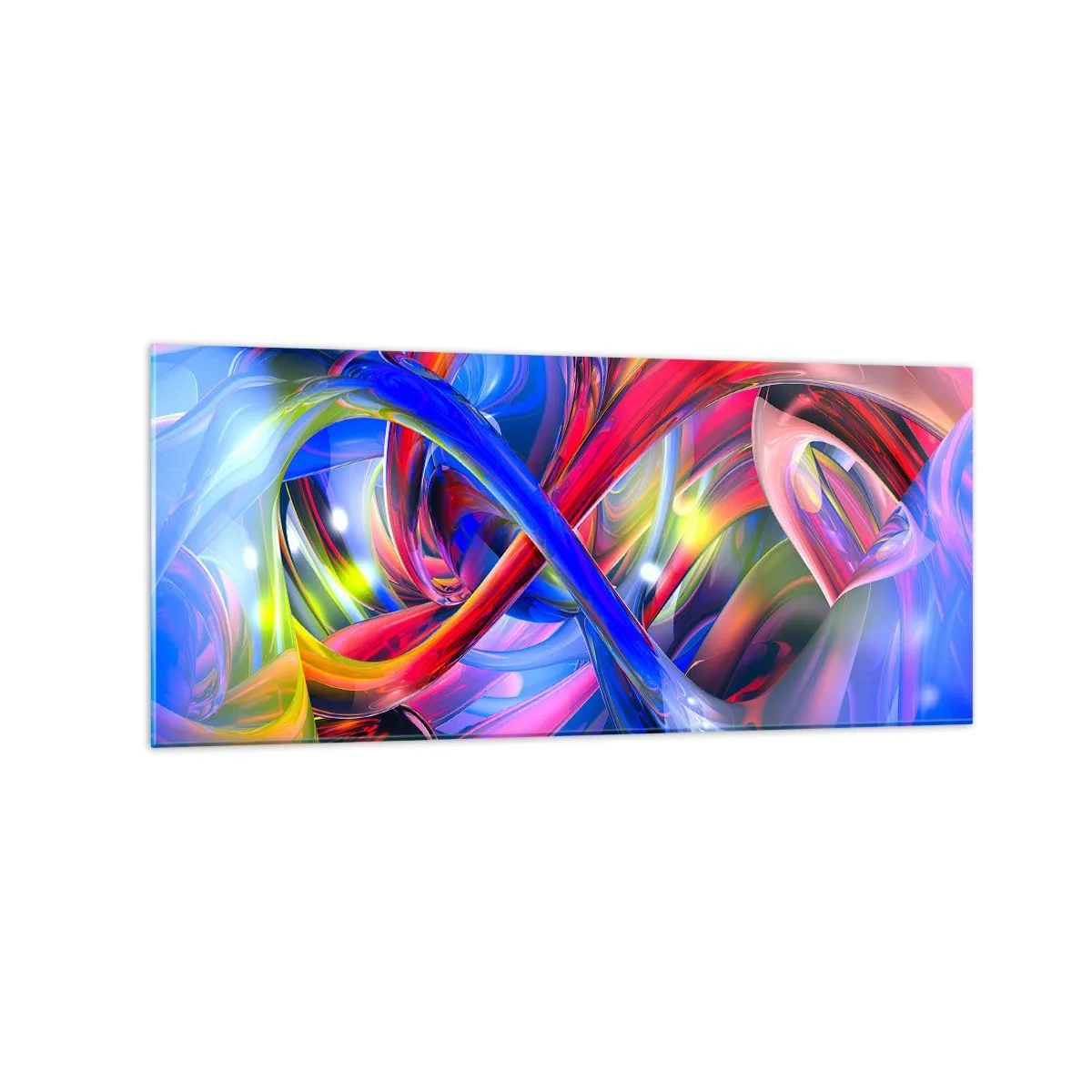 Obraz na szkle - Abstrakcyjne, kolorowe kompozycje geometryczne w dynamicznych kształtach - 120x50cm - Taniec barw - Nowoczesna dekoracja ścienna do salonu i sypialni ARTTOR