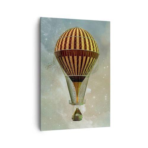 Obraz na płótnie - Balon na gorące powietrze unoszący się wśród chmur - 70x100cm - Pionierskie loty - Nowoczesna dekoracja ścienna do salonu i sypialni ARTTOR