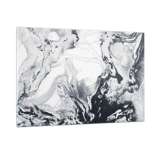 Obraz na szkle - Monochromatyczne abstrakcyjne fale w odcieniach czerni i bieli - 120x80cm - Wnętrze Ziemi - Nowoczesna dekoracja ścienna do salonu, kuchni i sypialni ARTTOR